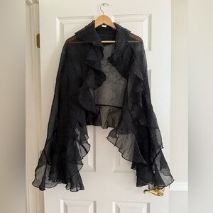 Sheer Black Evening Wrap | Elegant Ruffle Detail | One Size